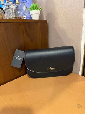 Kate Spade Black Pebbled Leather Crossbody Flap Bag